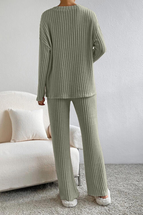 Ladies Ribbed V-Neck Loungewear Set