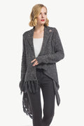 One-Button Tassel Tie Asymmetrical Hem Cardigan Dark Gray Trendsi sweater