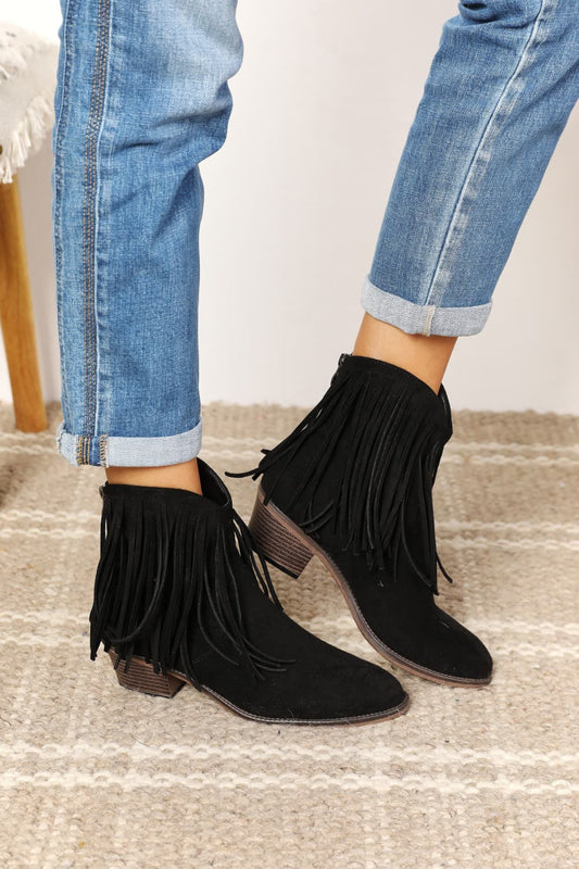 Women's Black Fringe Ankle Boots