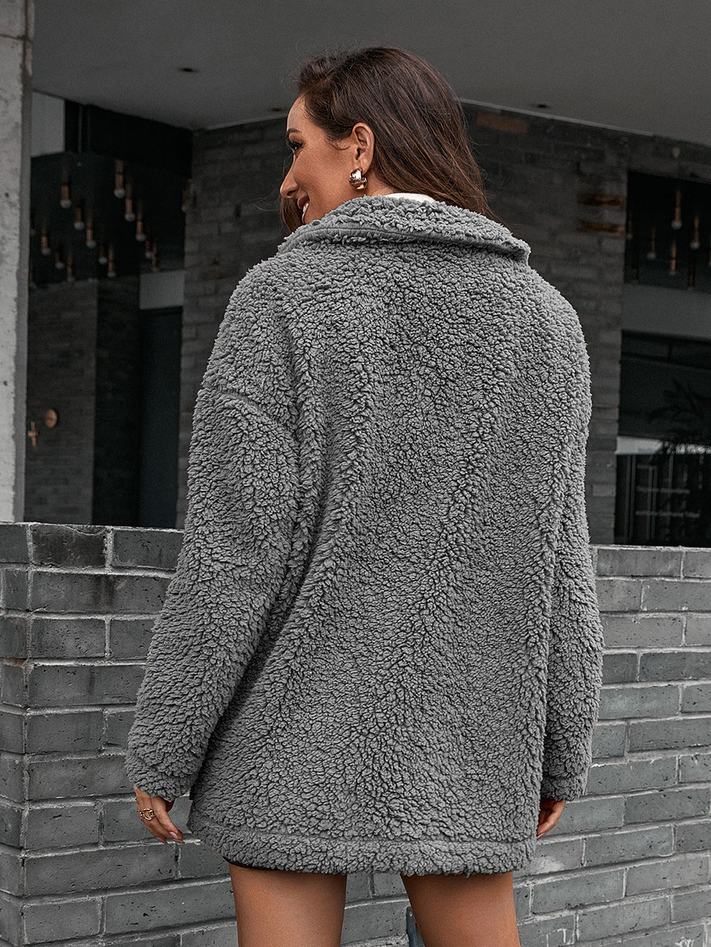 Fleece Zip-Up Collared Jacket - Bazaare Mart