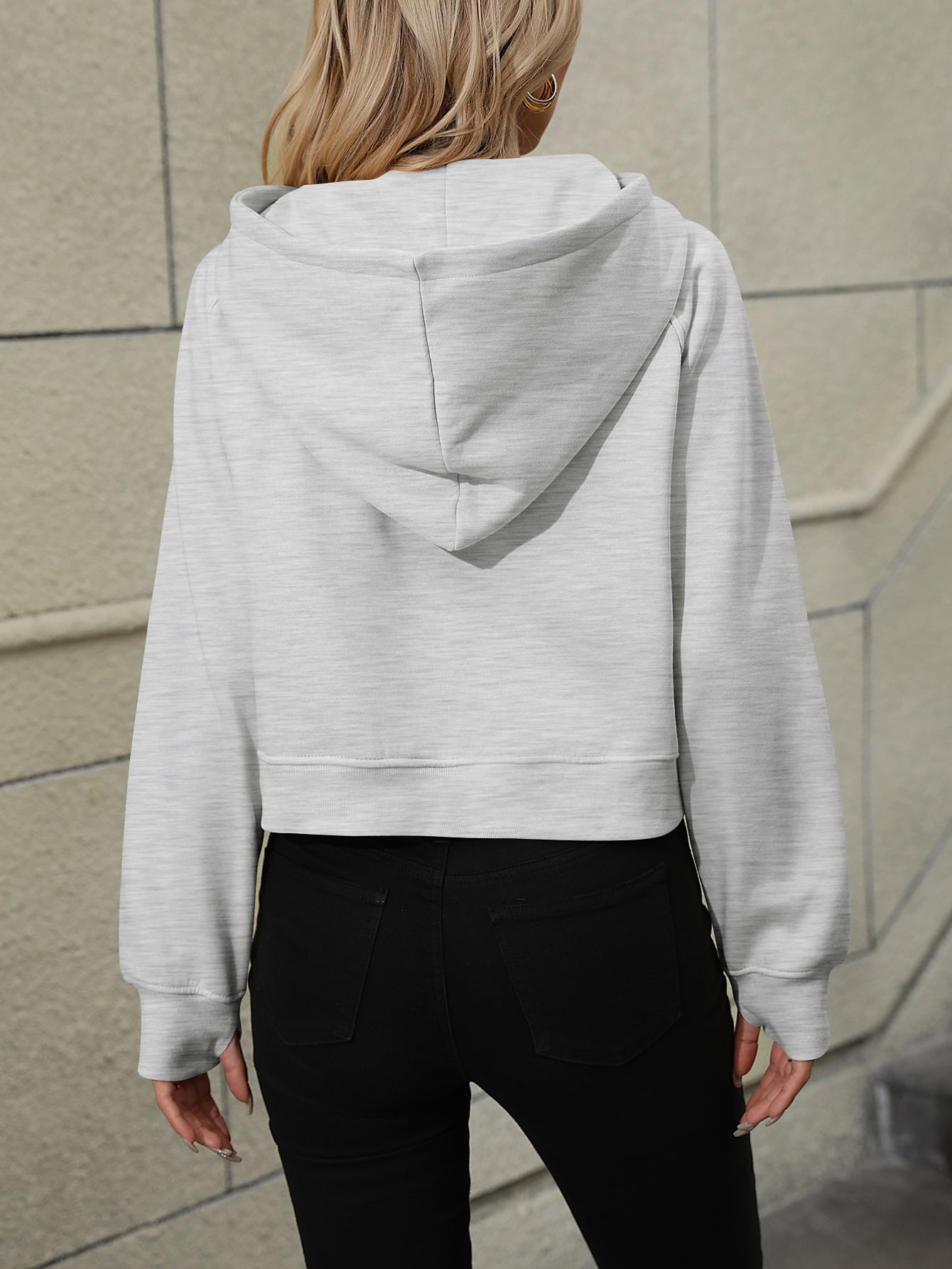 Raglan Sleeve Zip-Up Pocket Hoodie