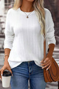 Crew Neck Dropped Shoulder Cable Knit Sweater White Bazaare Mart Ladies White Pull-over Sweater