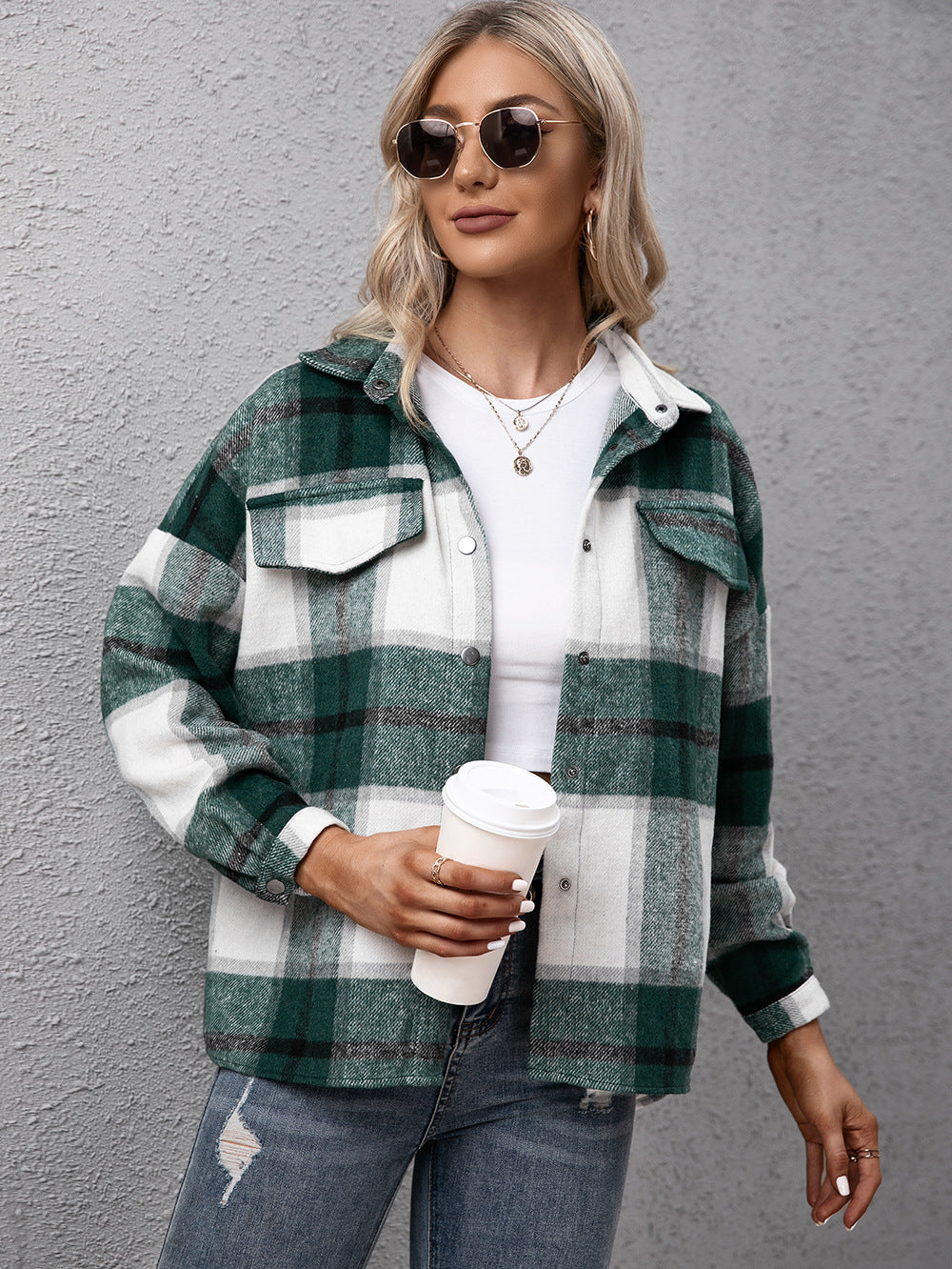 Washable Plaid Shirt Jacket