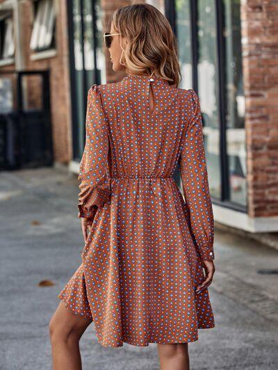 Office Chic Retro Print Long Sleeve Dress Trendsi Dress