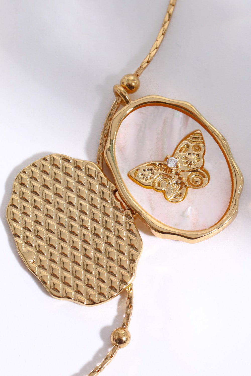 Gold Plated Shell Inlayed Butterfly Locket Necklace