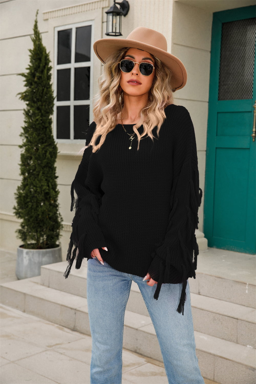 Ribbed Fringe Sweater