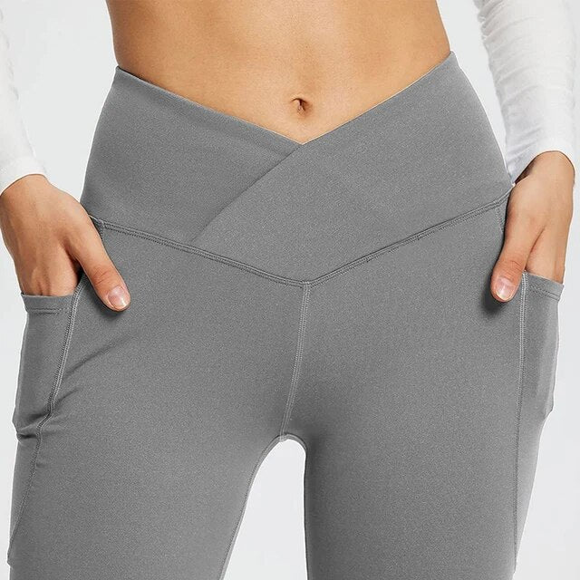 Flare Leggings, Mid Waist Crossover Yoga Pants