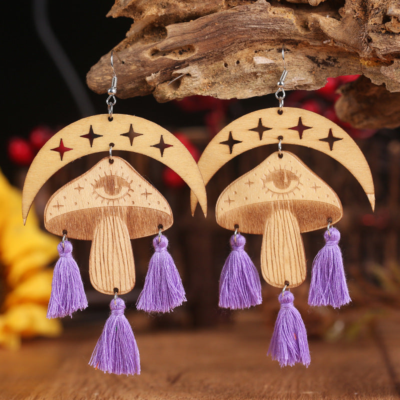 Moon & Mushroom Tassel Earrings