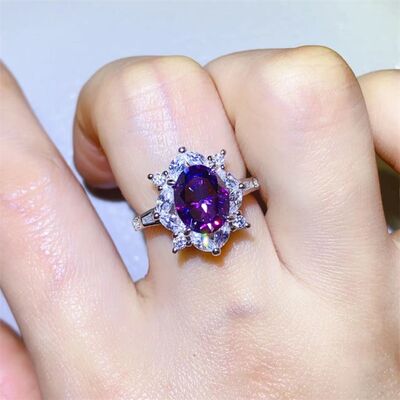 Purple Oval 2Ct. Moissanite 925 Sterling Silver Ring