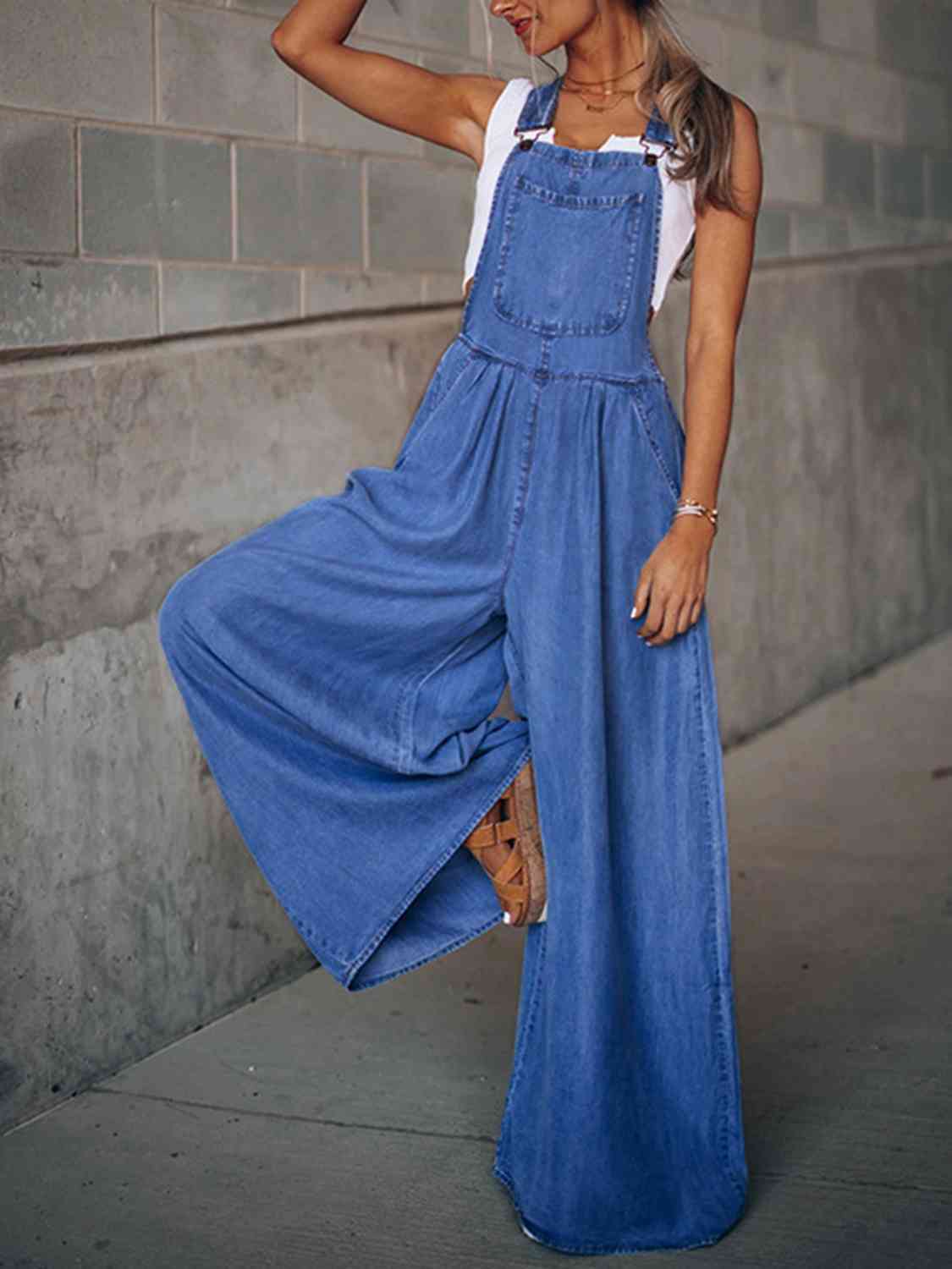 Wide Leg Denim Overalls 