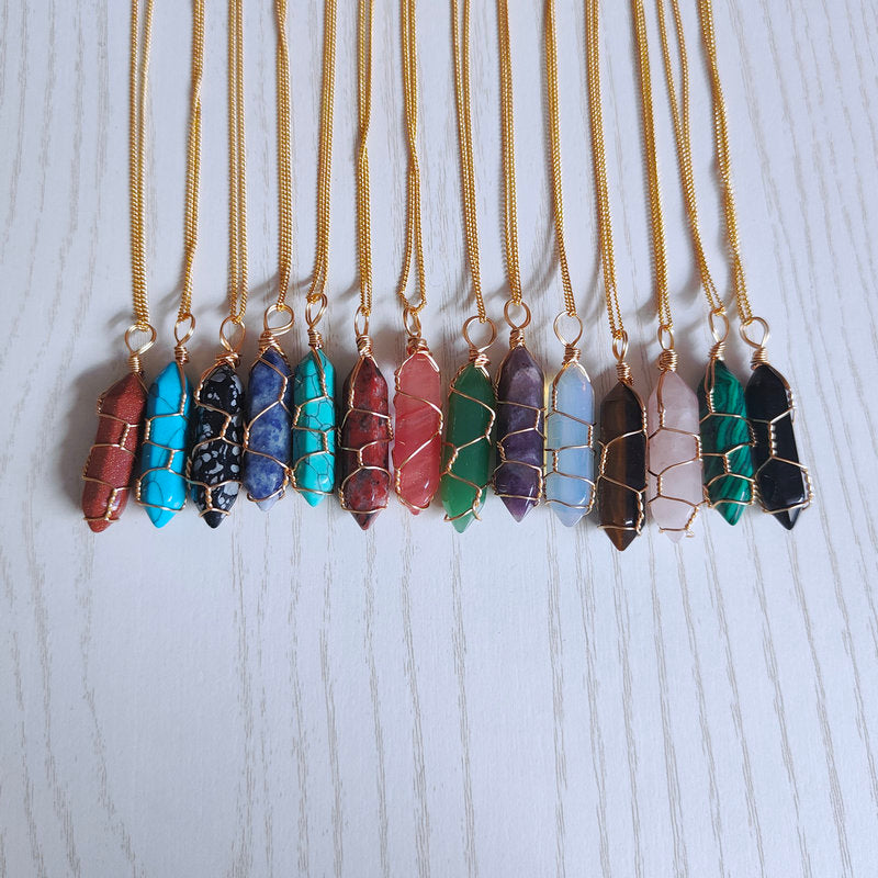 Hexagonal Bullet Natural Stone Necklace - Bazaare Mart