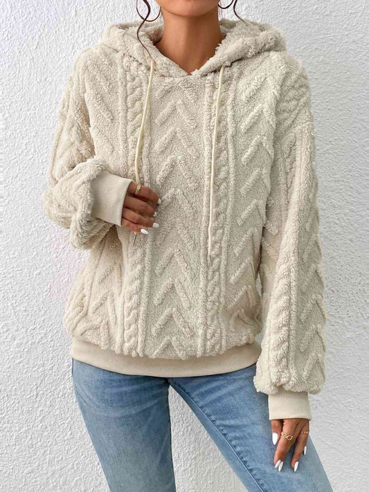 Cream Pullover Hooded Sculpted Sweater