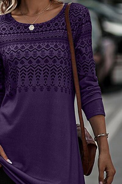 Office Boho Scoop Neck Long Sleeve t-Shirt Dress