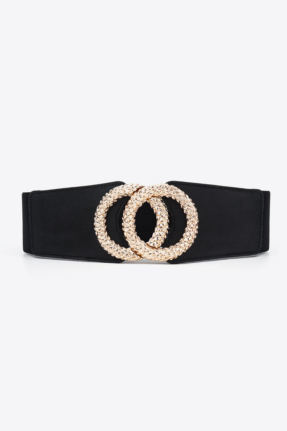 Black & Gold Circle Buckle Wide Elastic Belt