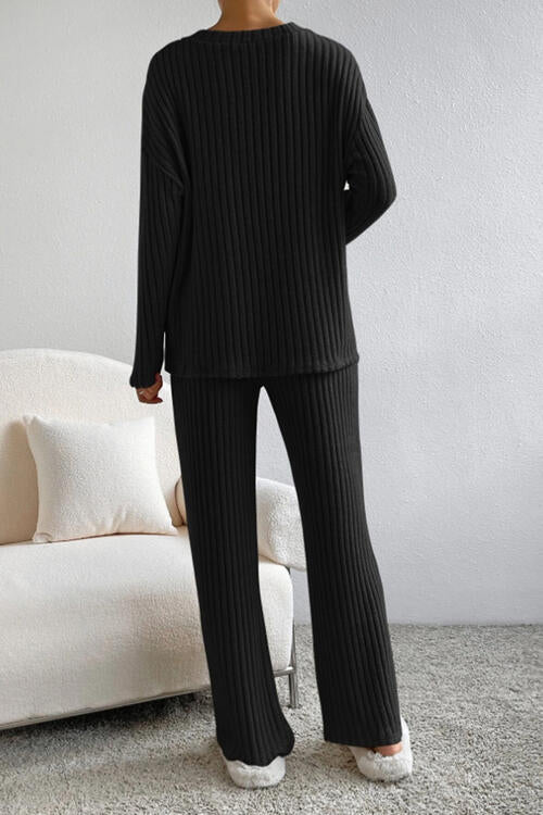 Ladies Ribbed V-Neck Loungewear Set