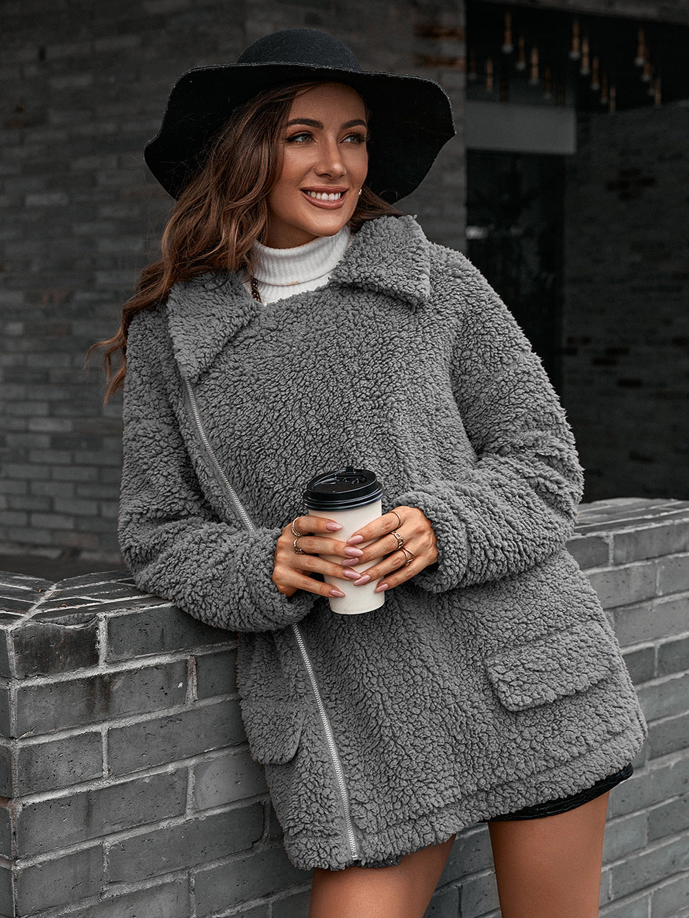 Fleece Zip-Up Collared Jacket - Bazaare Mart