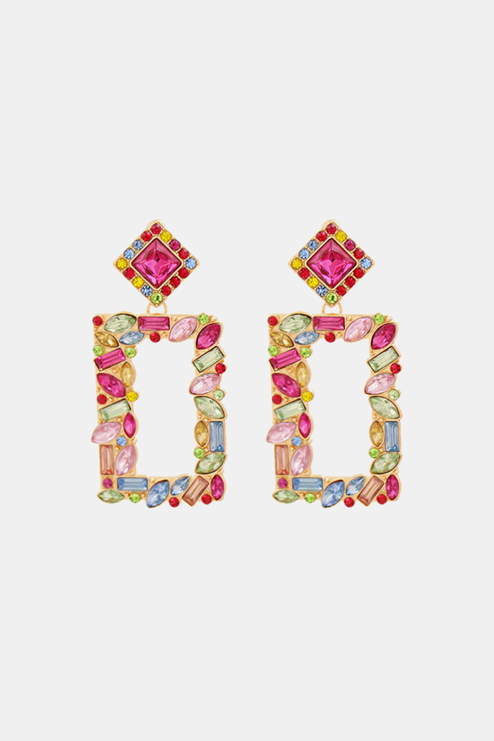 Groovie Retro Rectangle Glass Stone Dangle Earrings - Bazaare Mart
