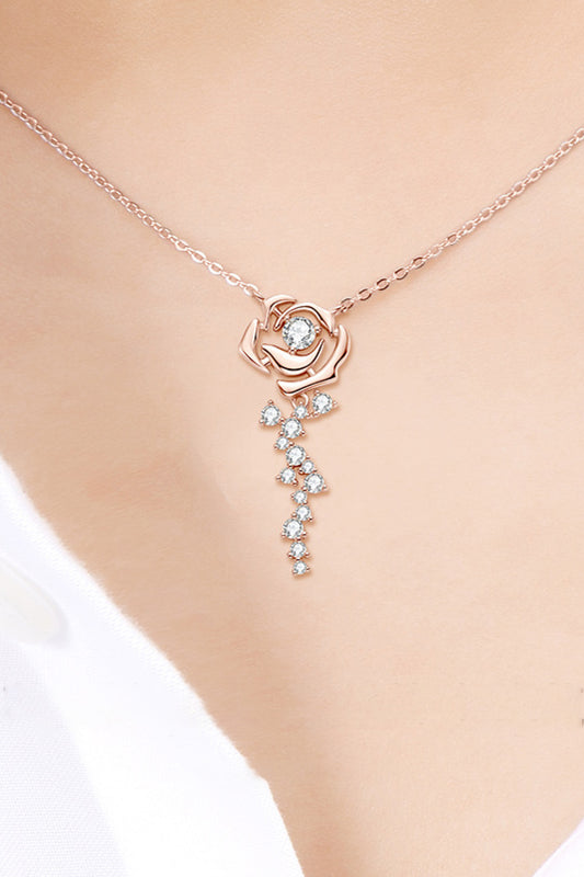 18K Rose Gold-Plated Rose and Rhinestone Pendant Necklace