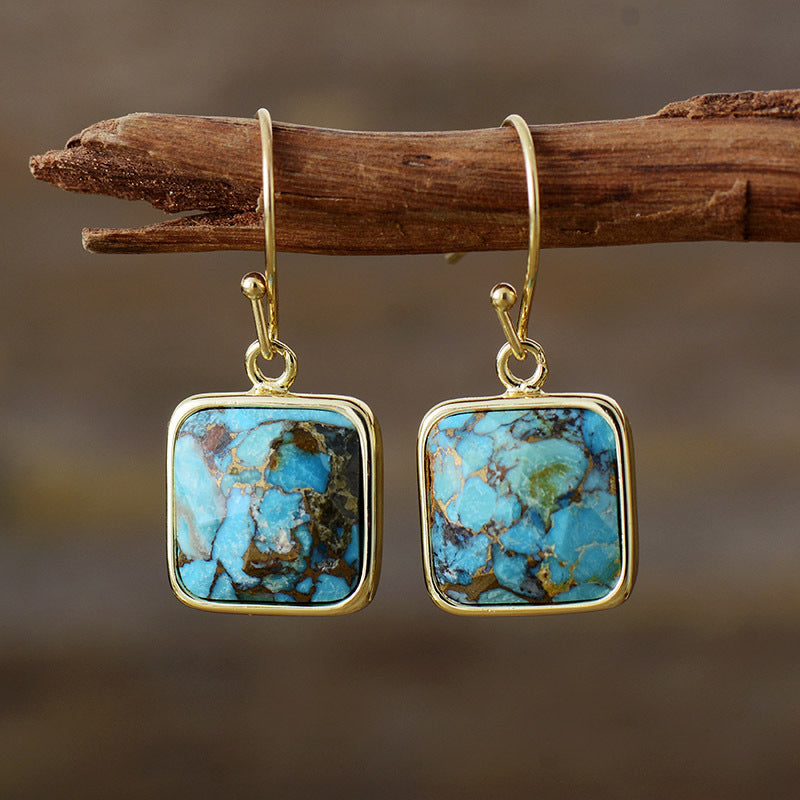 Square Turquoise Drop Earrings - Bazaare Mart
