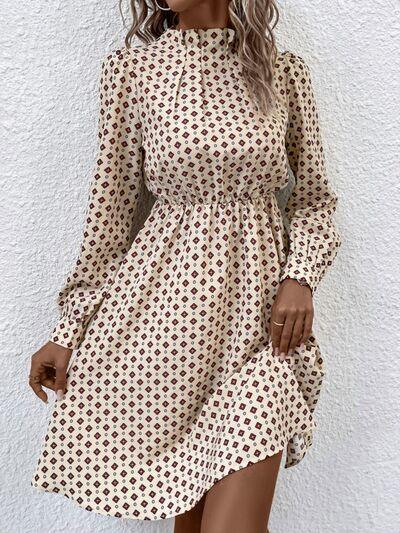 Office Chic Retro Print Long Sleeve Dress Trendsi Dress
