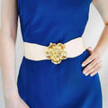 Flower Alloy Buckle Elastic Belt Ivory One Size Bazaare Mart Belt