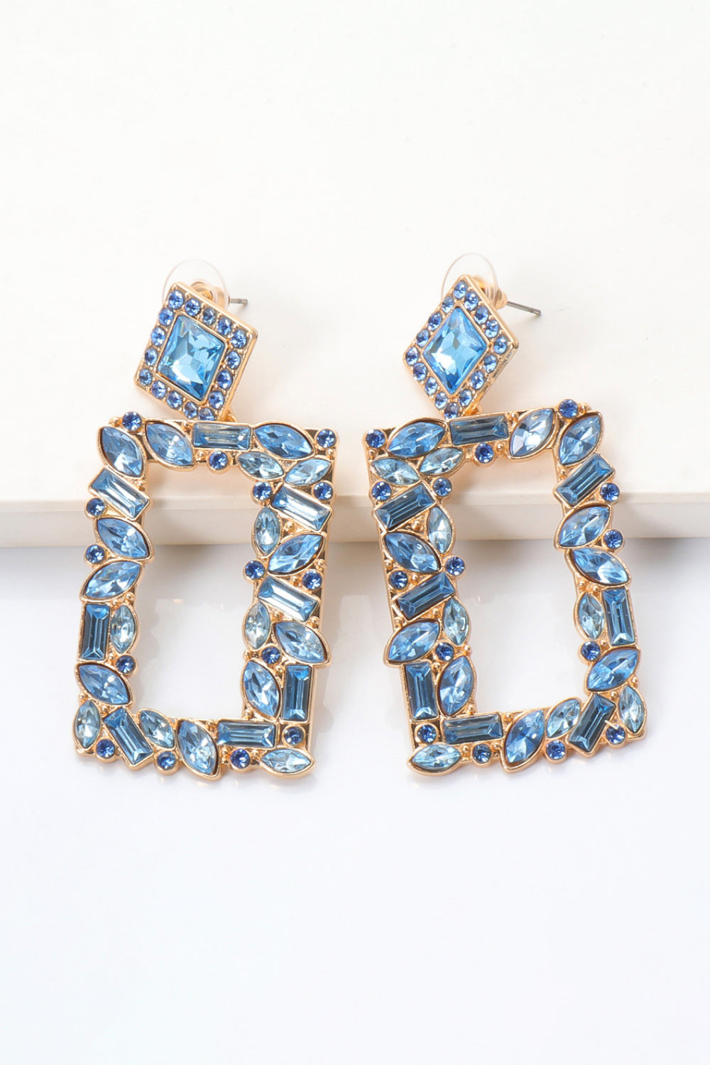 Groovie Retro Rectangle Glass Stone Dangle Earrings