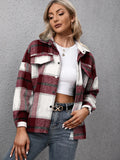 Washable Plaid Shirt Jacket Wine Trendsi Jacket