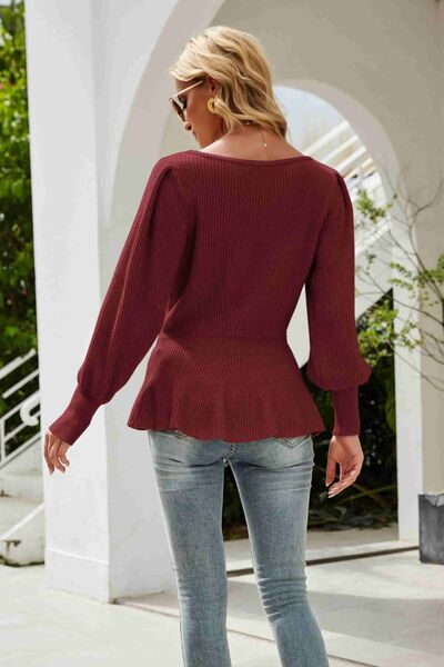 Back of  the Burgundy Lantern Sleeve Sweater