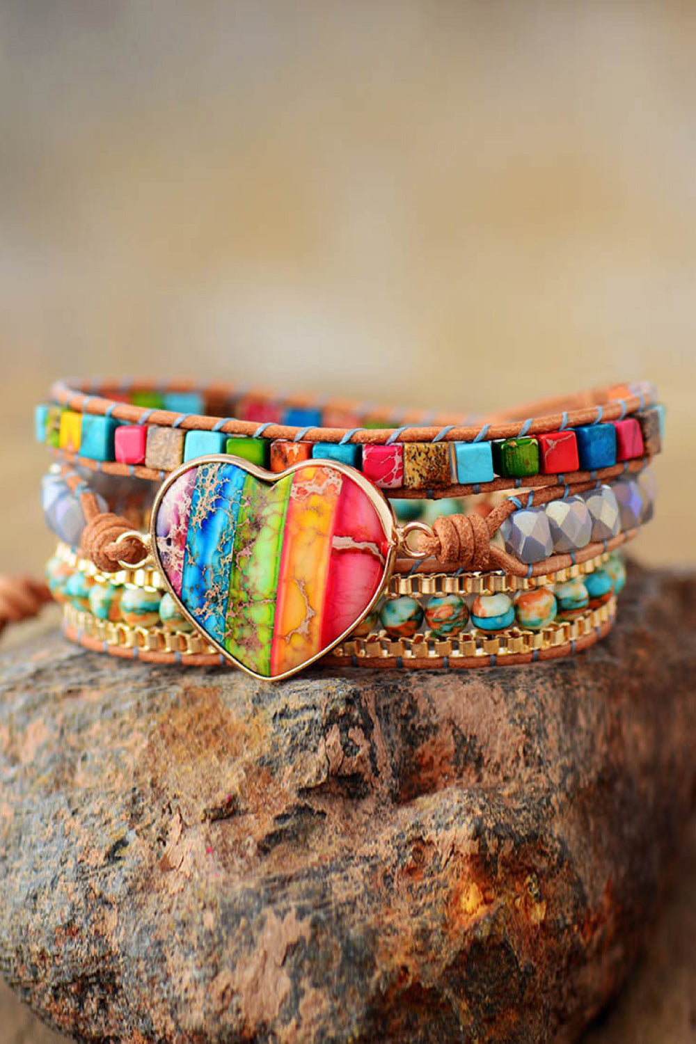 Imperial Jasper & Crystal Layered Bracelet - Bazaare Mart