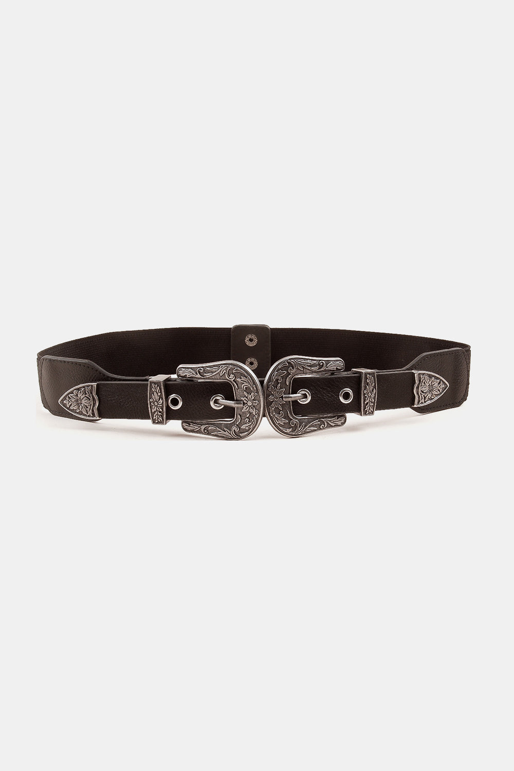 Symmetrical Western Style Silver Zinc Alloy Buckle PU Brown Leather Belt