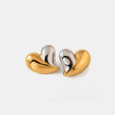 Two Tone Heart Shape Stud Earrings