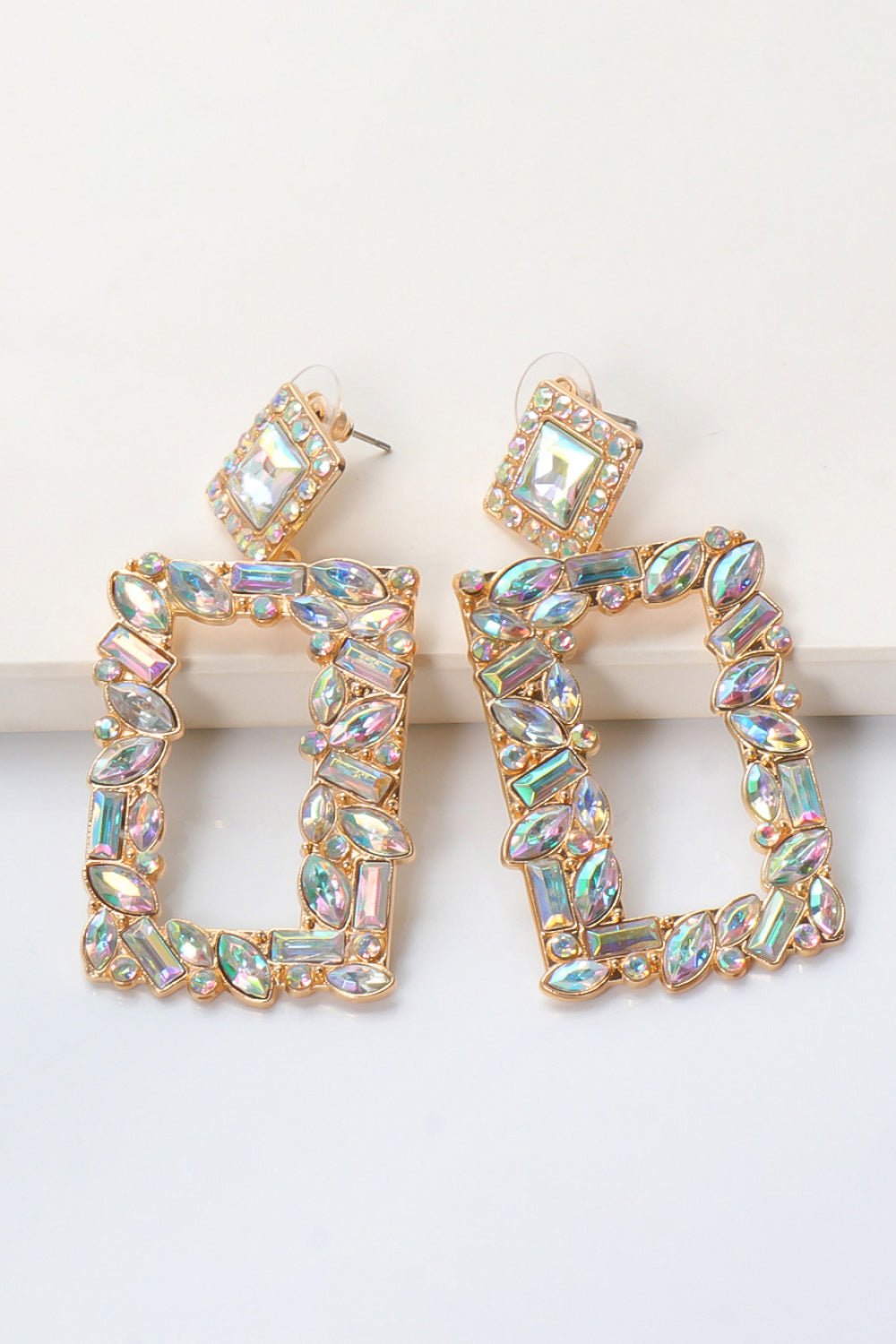 Groovie Retro Rectangle Glass Stone Dangle Earrings - Bazaare Mart