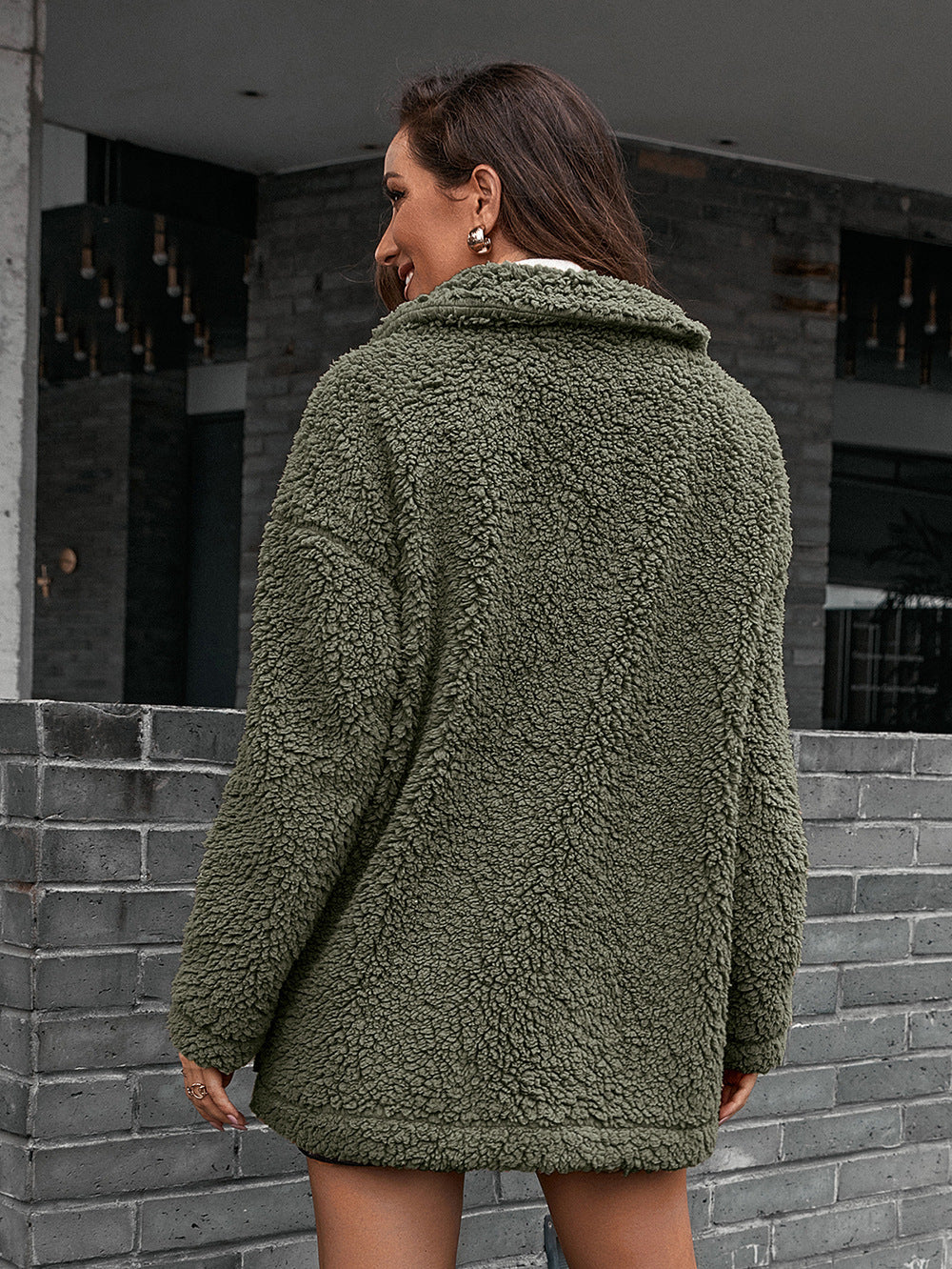 Fleece Zip-Up Collared Jacket - Bazaare Mart