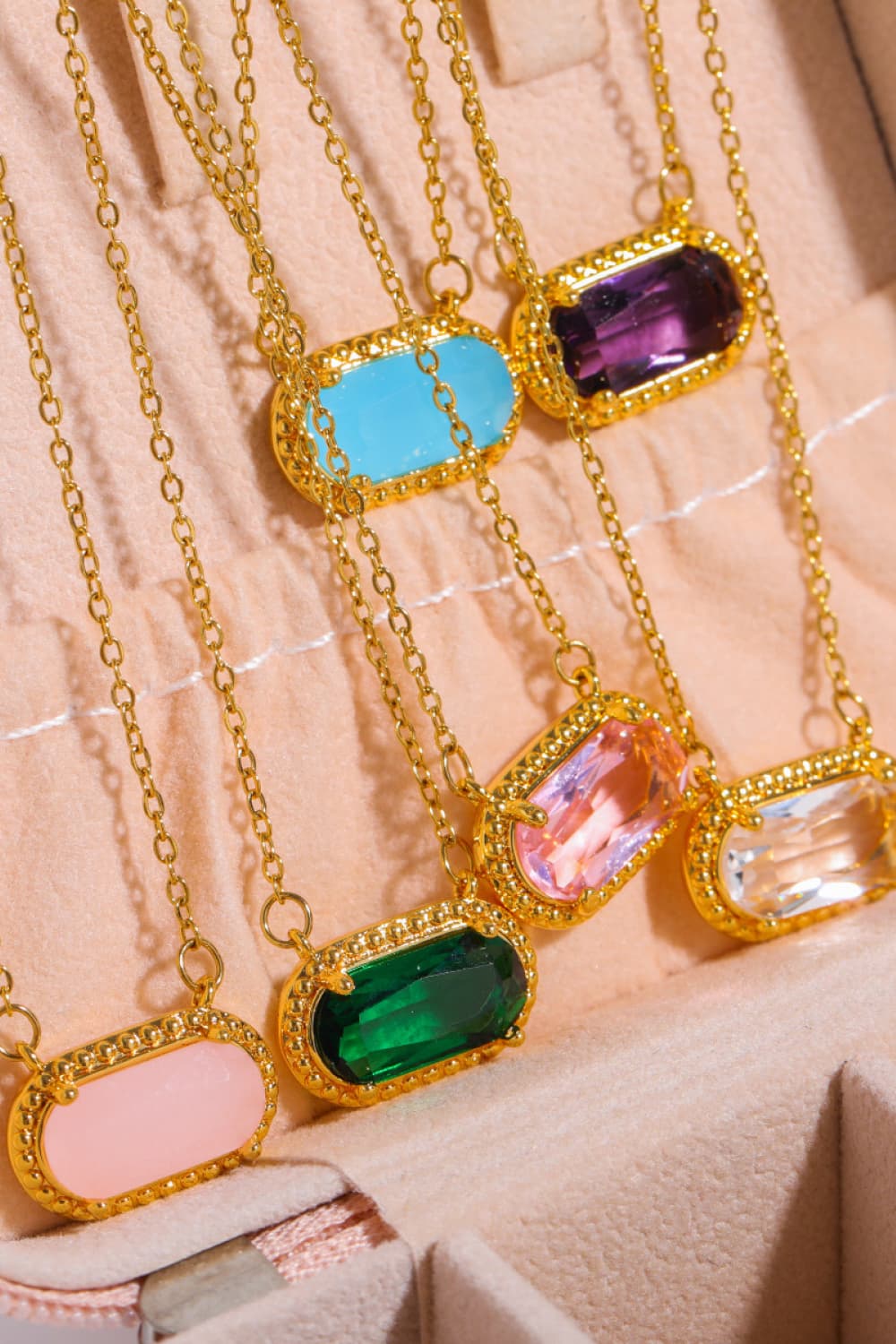 Oval Stone 14K Gold Plated Pendant Necklace - Bazaare Mart