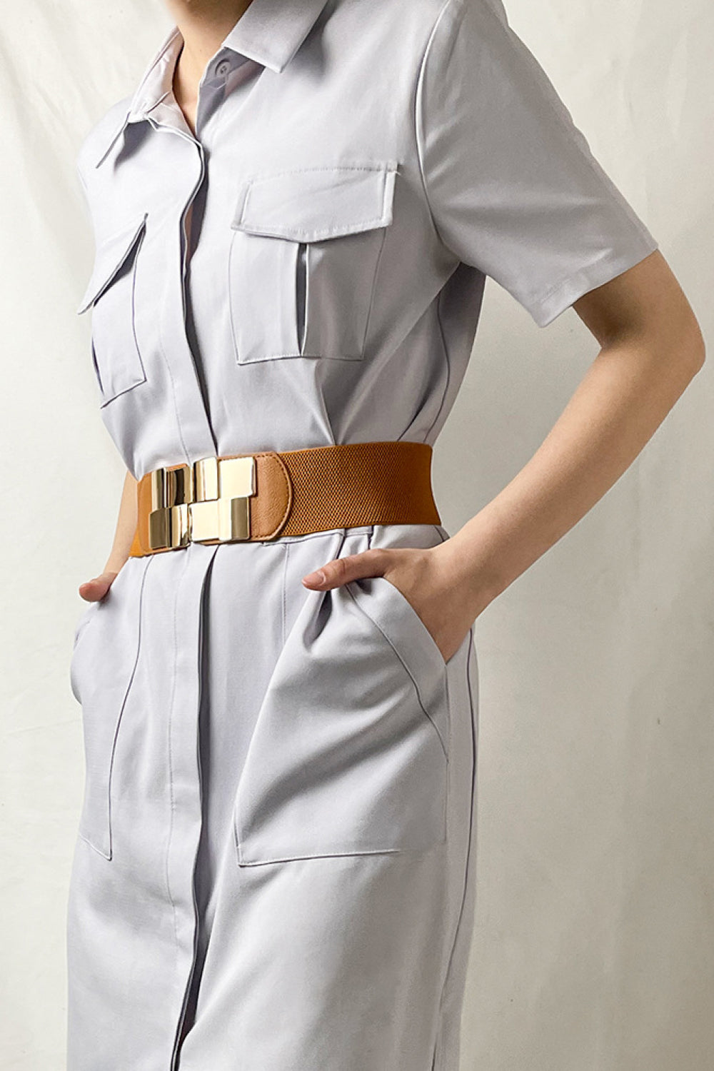 Geometric Buckle Wide Elastic Belt - Bazaare Mart