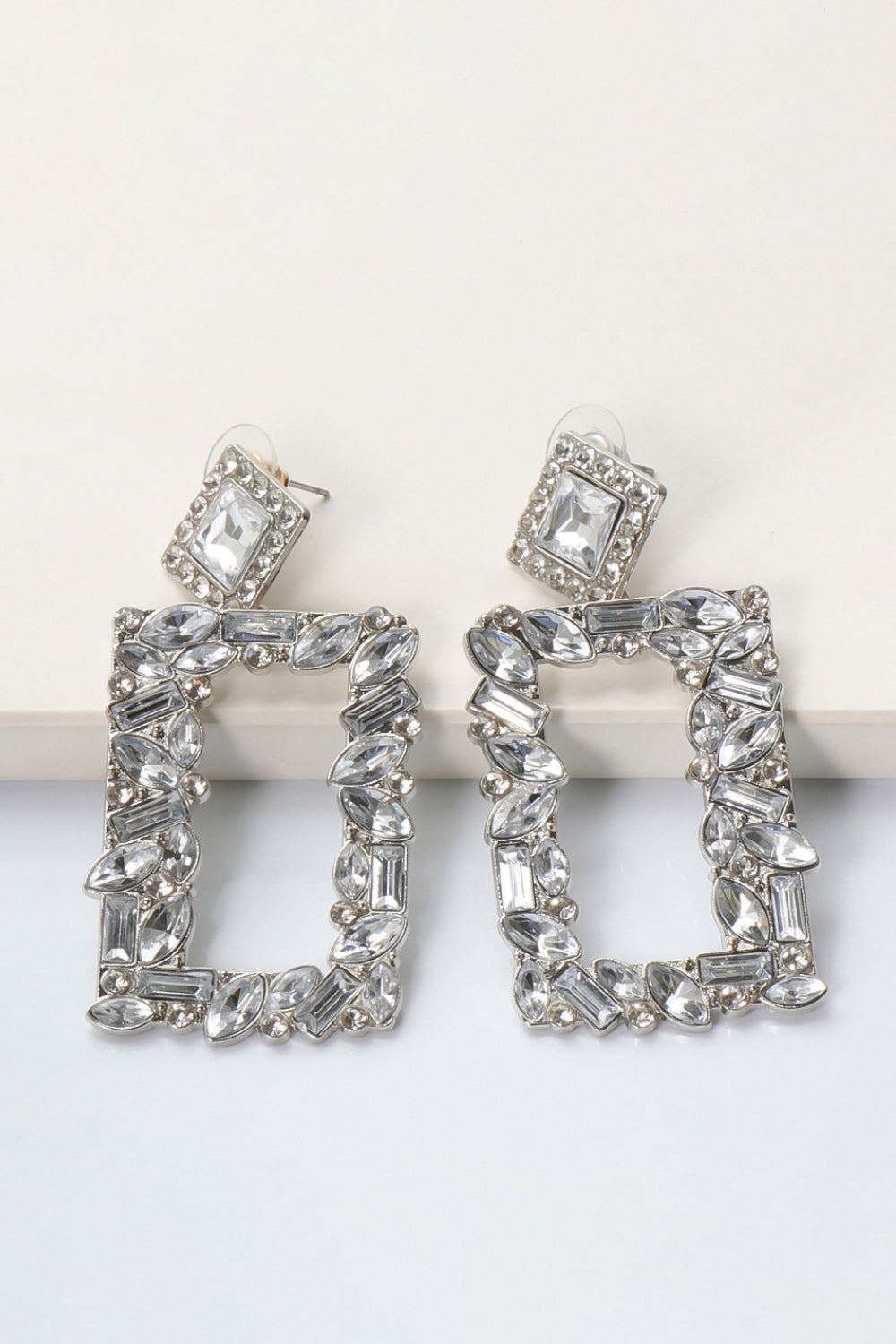 Groovie Retro Rectangle Glass Stone Dangle Earrings - Bazaare Mart