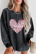 Heart Sequin Sweatshirt Black Bazaare Mart Graphic Sweatshirt