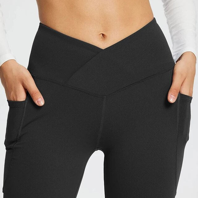 Flare Leggings, Mid Waist Crossover Yoga Pants