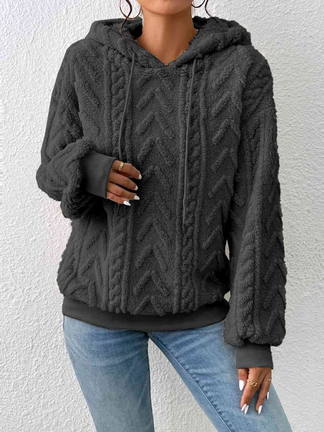 Grey Pullover Hooded Sculpted Sweater