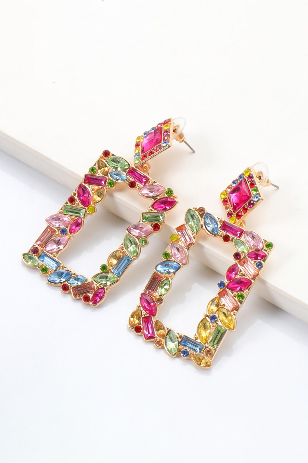 Groovie Retro Rectangle Glass Stone Dangle Earrings - Bazaare Mart