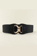 Wide Gold Clasp Buckle Elastic Belt Black One Size Bazaare Mart Belt