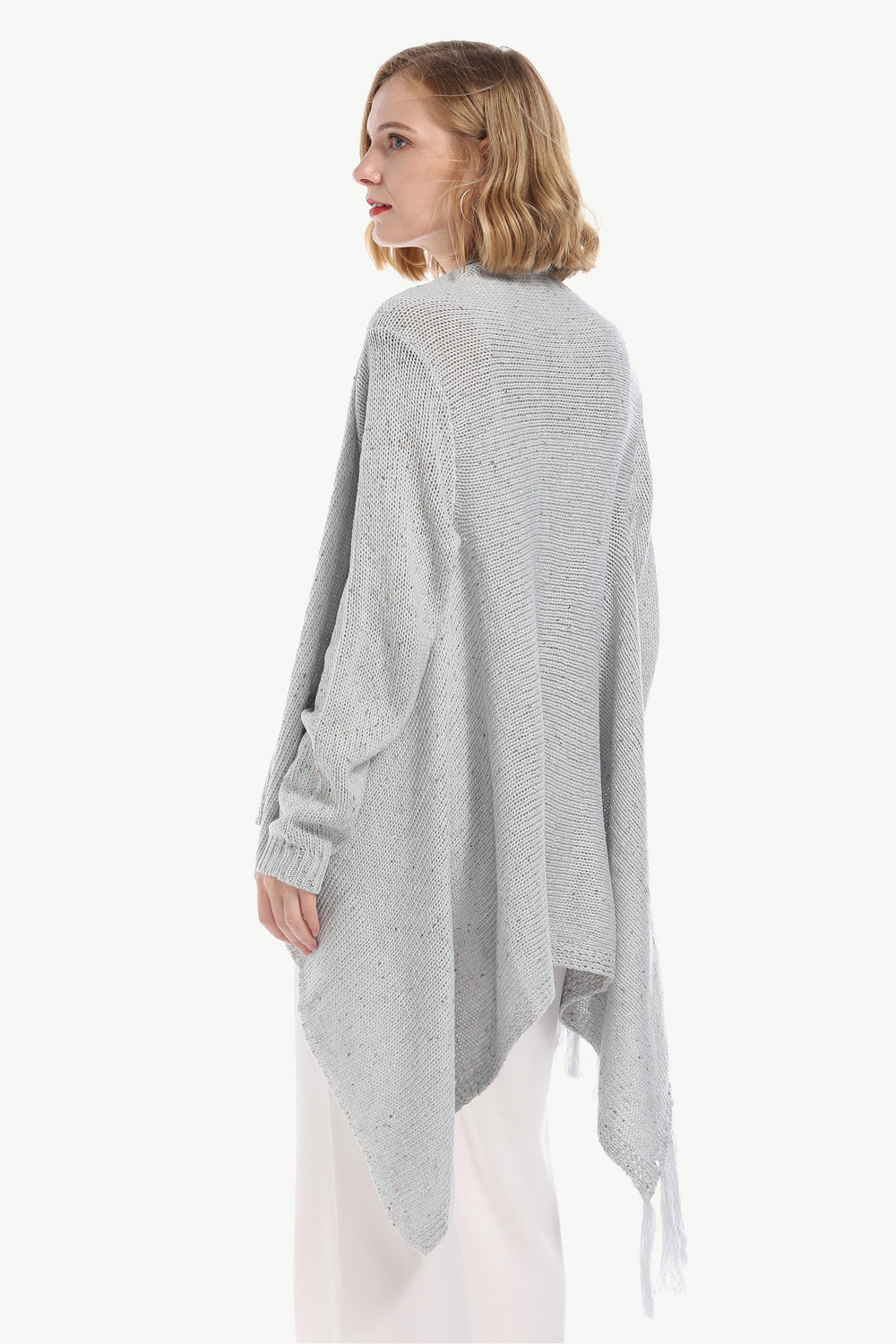 One-Button Tassel Tie Asymmetrical Hem Cardigan - Bazaare Mart