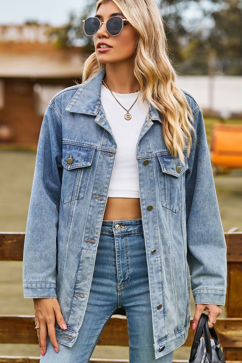 Denim Jacket with Pockets - Bazaare Mart