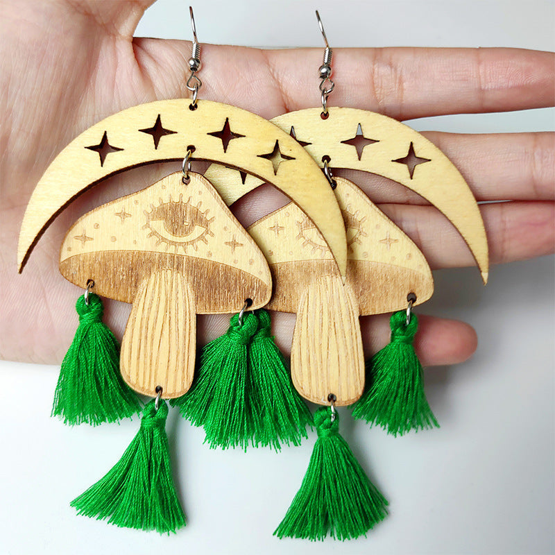 Moon & Mushroom Tassel Earrings