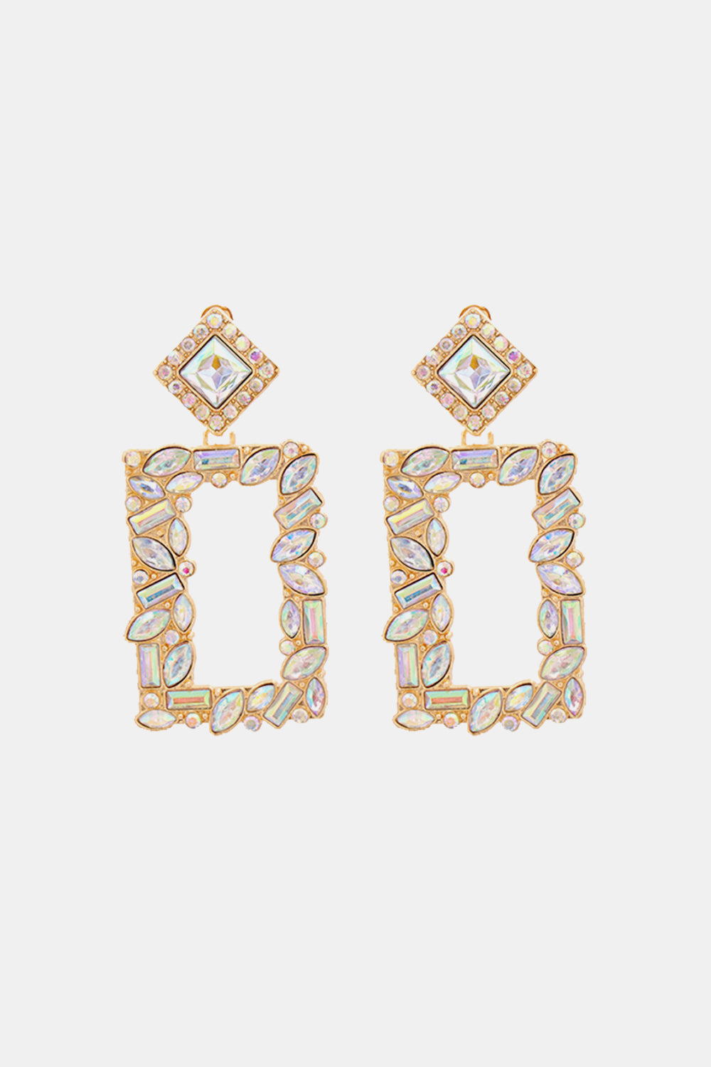 Groovie Retro Rectangle Glass Stone Dangle Earrings - Bazaare Mart
