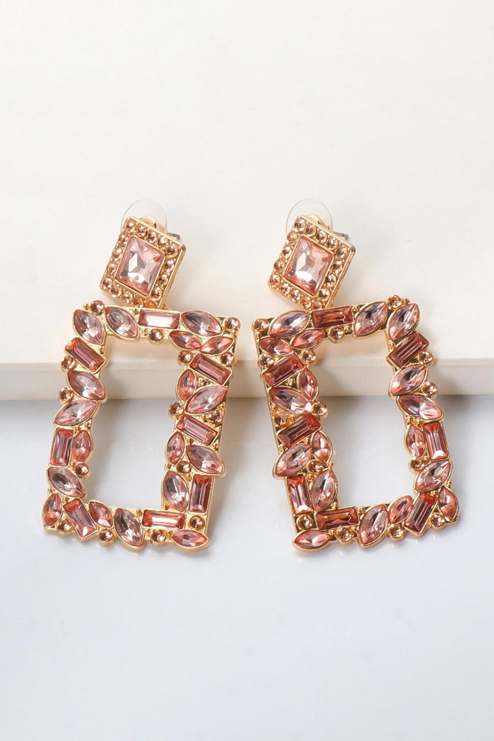 Groovie Retro Rectangle Glass Stone Dangle Earrings - Bazaare Mart