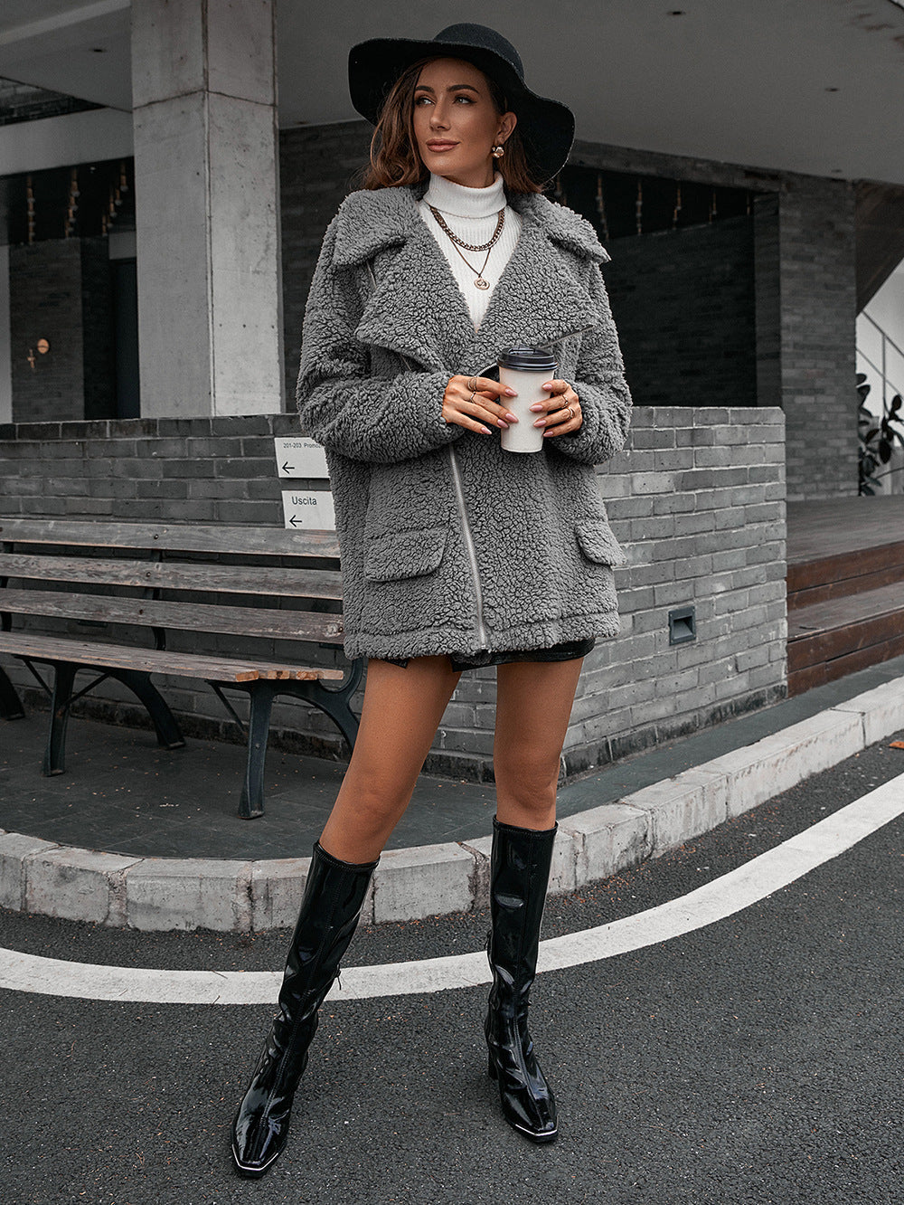 Fleece Zip-Up Collared Jacket - Bazaare Mart