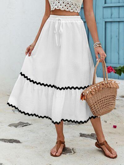 White Tiered Peasant Skirt White Trendsi Full Tiered Midi Skirt