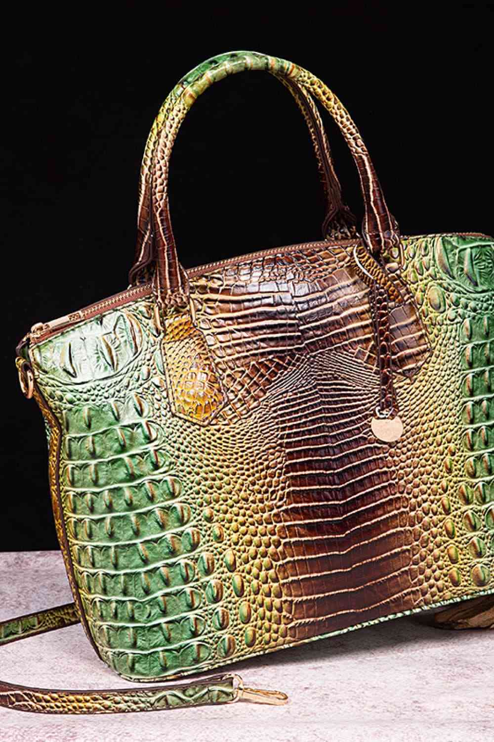 Green and Brown PU Alligator Satchel Purse