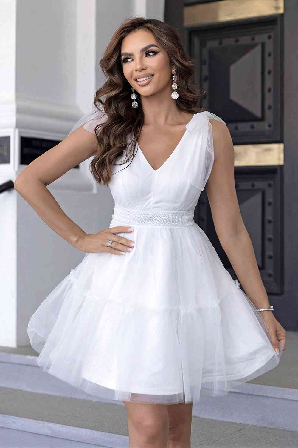 Formal V-Neck Mesh Party Dress